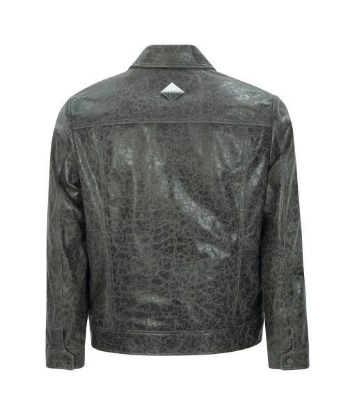 CRACKED LEATHER TRUCKER JACKET (GRAY / LAMBSKIN)