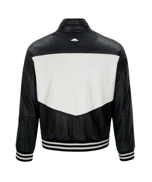 GARMENT WASHED NAPPA LEATHER RACER JACKET (BLACK&CREAM / LAMBSKIN)