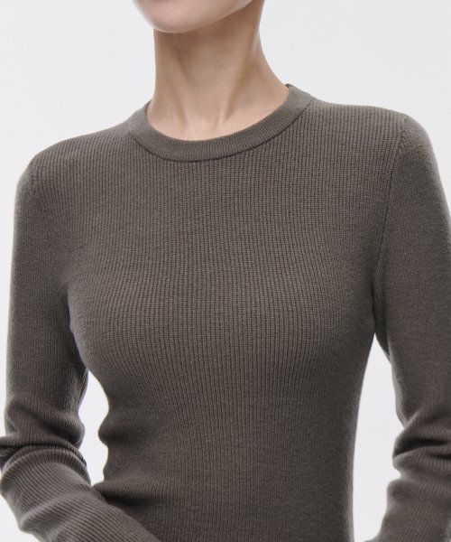 Womens Ribbed Slim Crew Neck Knit [Taupe] thumbnail 4
