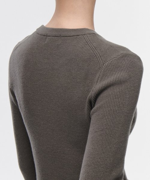 Womens Ribbed Slim Crew Neck Knit [Taupe] thumbnail 6