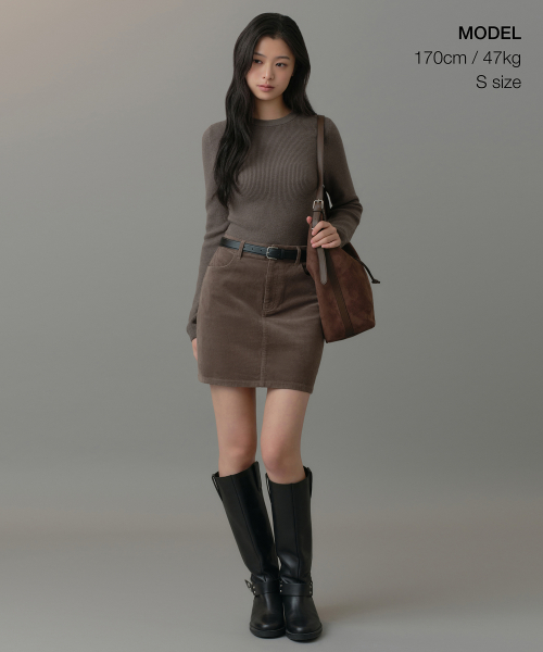 Womens Ribbed Slim Crew Neck Knit [Taupe] thumbnail 8
