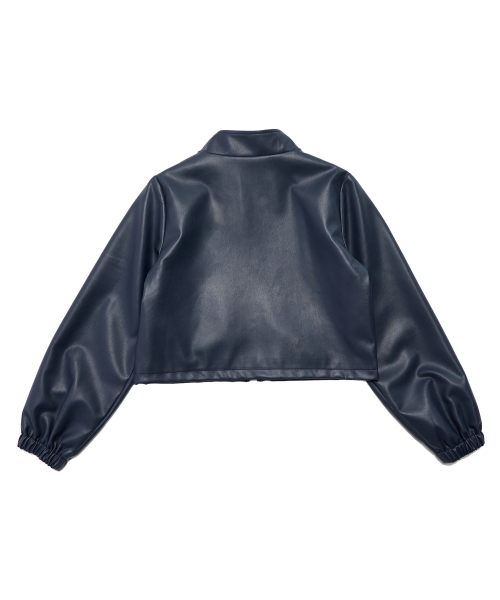 Кожаный бомбер с утяжками [NAVY]