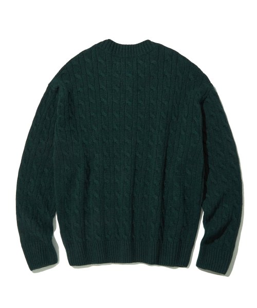 Cable V-neck Wool Sweater_Forest Green