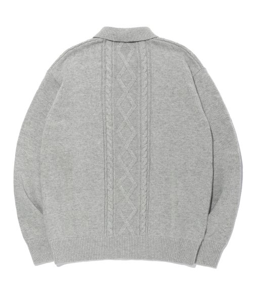ZIGZAG Cable Collar Knit Zip-Up Light Grey