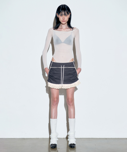 ミニスカートLace Lowrise Skirt チャコール SCULPTOR - ミニスカート