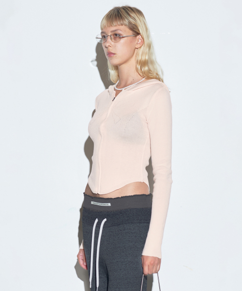 【保存版】 MUSINSA | Pink Pale Hoodie Zip-Up Knit Silhouette Bow SCULPTOR トップス