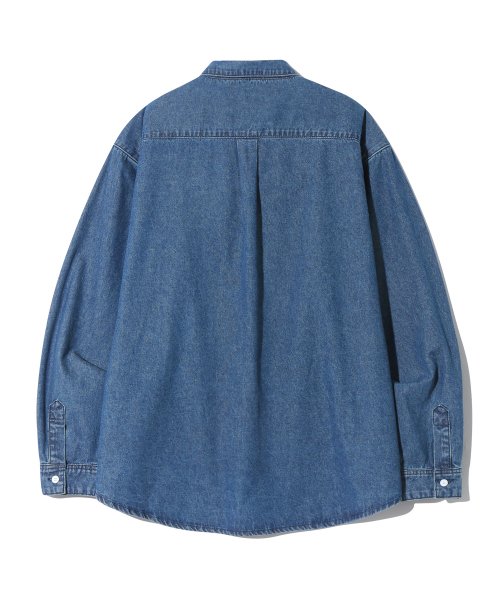Stone Washed Oversized Denim Long Sleeve Shirt (MIDDLE BLUE) thumbnail 4
