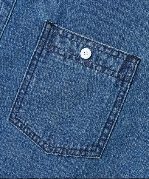 Stone Washed Oversized Denim Long Sleeve Shirt (MIDDLE BLUE) thumbnail 6