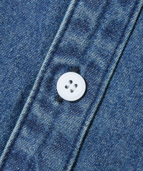 Stone Washed Oversized Denim Long Sleeve Shirt (MIDDLE BLUE) thumbnail 7