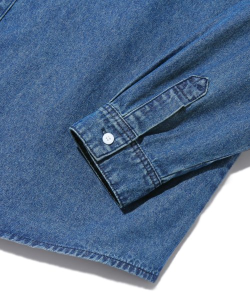 Stone Washed Oversized Denim Long Sleeve Shirt (MIDDLE BLUE) thumbnail 8