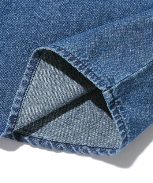 Stone Washed Oversized Denim Long Sleeve Shirt (MIDDLE BLUE) thumbnail 9