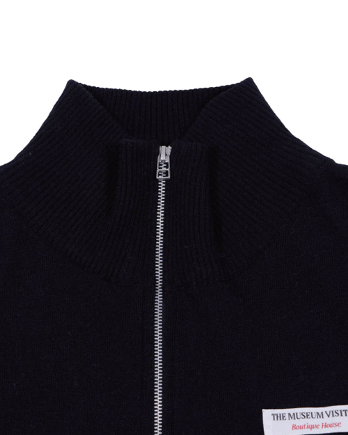 FLOWER PICTURE PRINTED KNIT ZIP UP (BLACK)