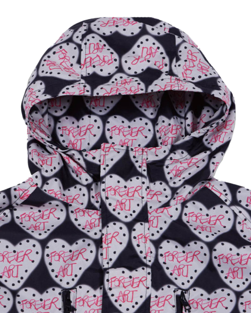 FOREVER ART PRINTED CURVED ZIPPER WINDBREAKER (BLACK)