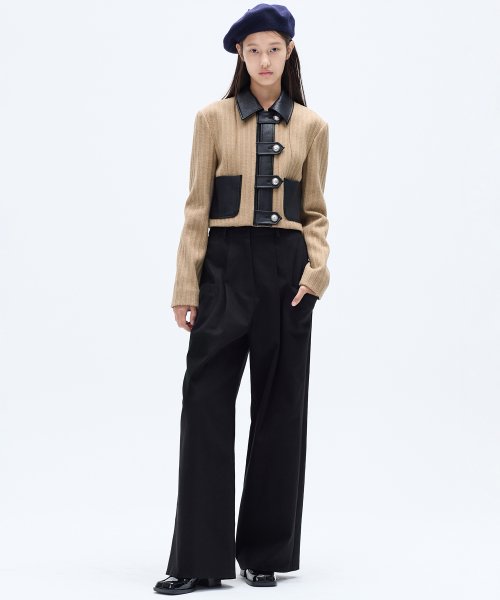 COTTON POCKET PINTUCK WIDE PANTS_BLACK