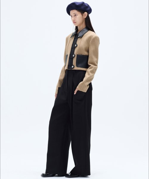 COTTON POCKET PINTUCK WIDE PANTS_BLACK