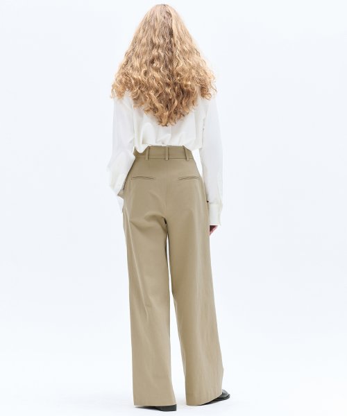 COTTON POCKET PINTUCK WIDE PANTS_BEIGE