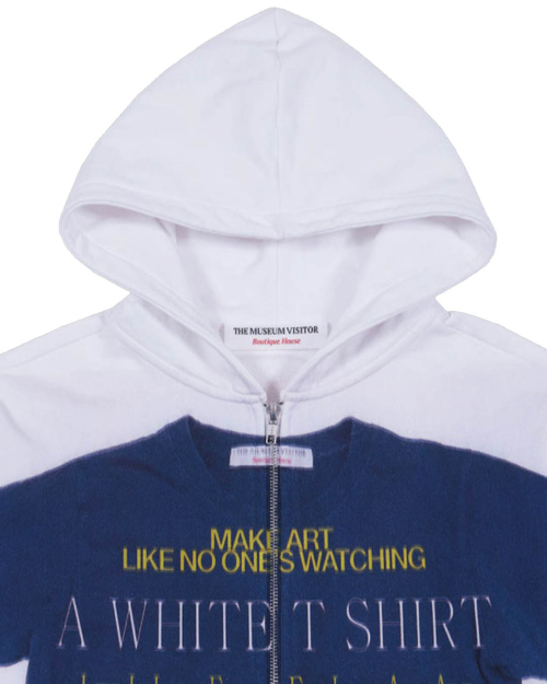 LETTERING T-SHIRTS PRINTED ZIP UP HOODY (WHITE)