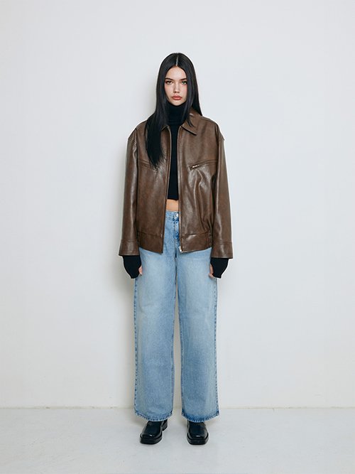 notyourrose  Overfit leather jumper韓国ファッション