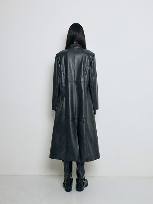 Black long sales leather coat