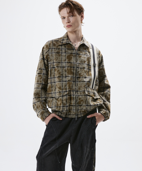 DYED CHECK ZIPUP JACKET - KHAKI