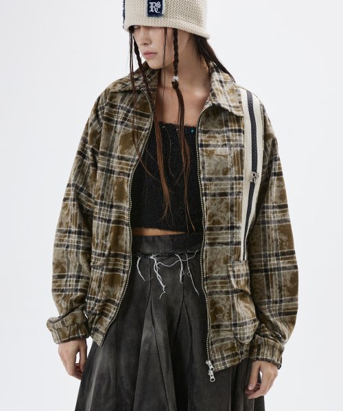 DYED CHECK ZIPUP JACKET - KHAKI