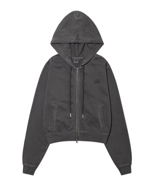 LOOP STAR LOGO CROP HOOD ZIPUP_CHARCOAL GREY