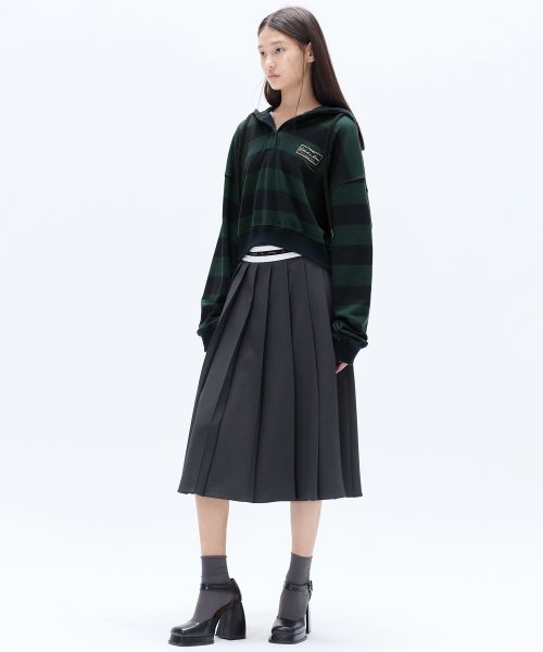 STRIPE CROP HOODIE_GREEN