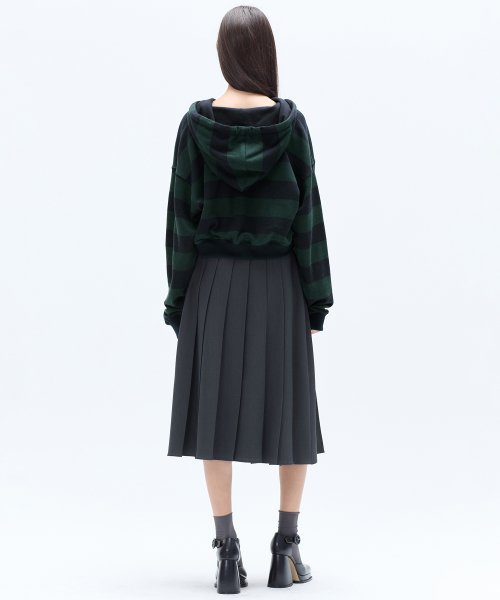 STRIPE CROP HOODIE_GREEN