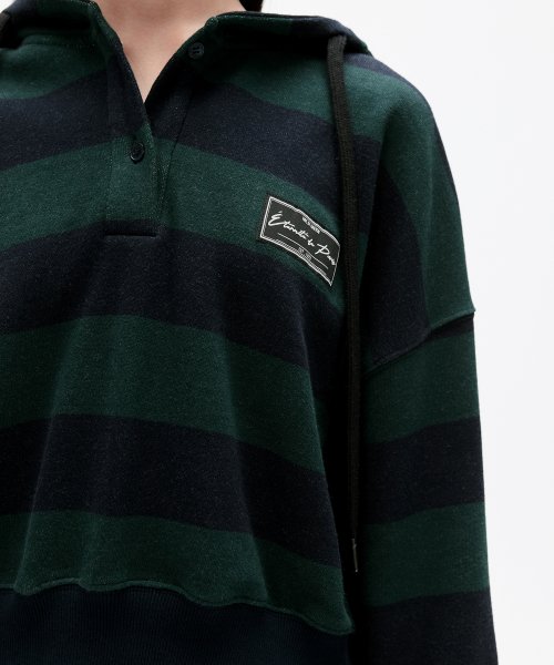 STRIPE CROP HOODIE_GREEN