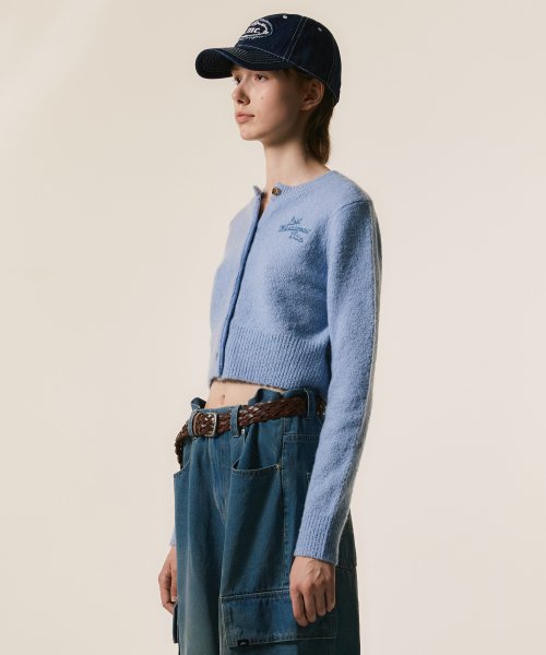 WM SCRIPT HAIRY KNIT CROPPED CARDIGAN beige