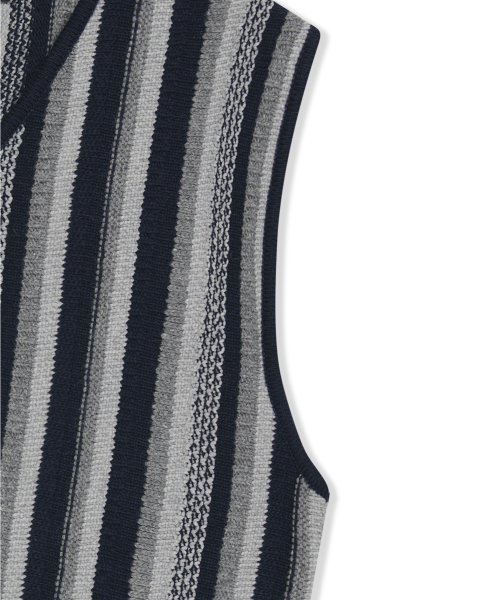 Stripe Knit Zip-Up Vest Navy