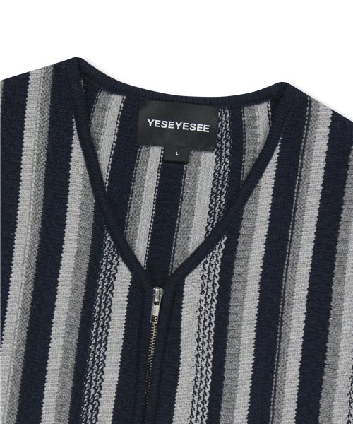 Stripe Knit Zip-Up Vest Navy