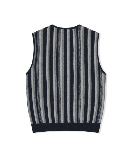 Stripe Knit Zip-Up Vest Navy