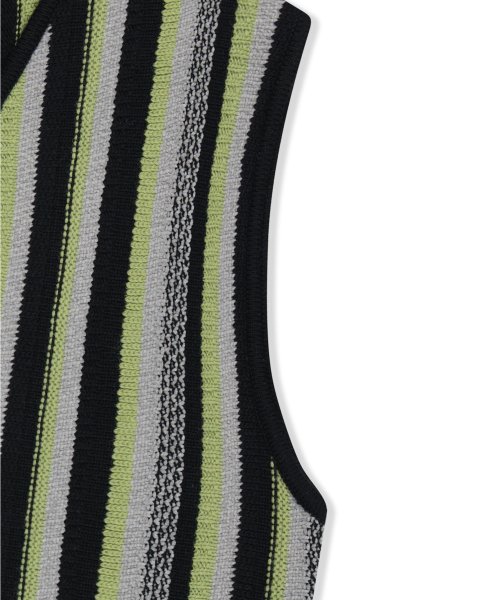 Stripe Knit Zip-Up Vest Black