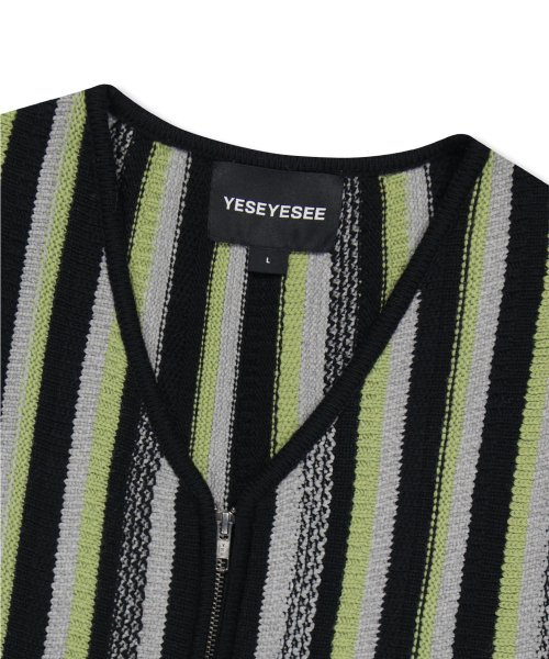 Stripe Knit Zip-Up Vest Black