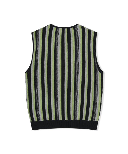 Stripe Knit Zip-Up Vest Black