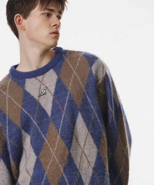 Brushed Argyle Crewneck Sweater