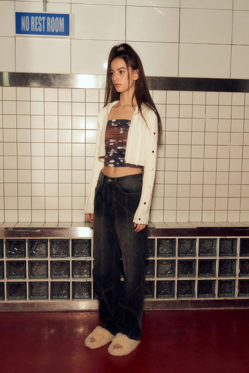 DENIM DIAGONAL STITCHED PANTS (BLACK)