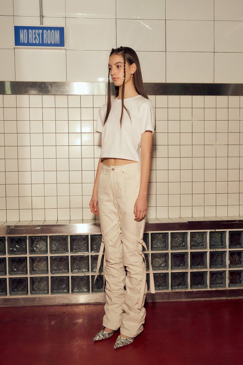 DETACHABLE STRAP SHIRRING PANTS (IVORY)