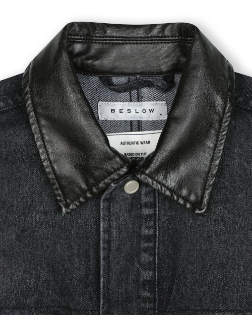 WASHED DENIM MULTI POCKET WORK JACKET BLACK