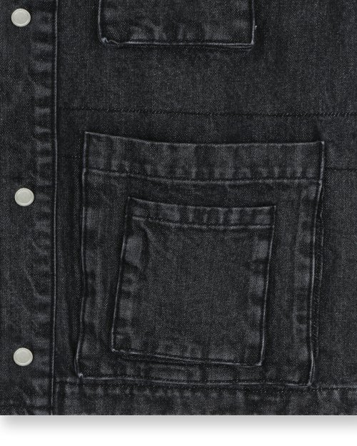 WASHED DENIM MULTI POCKET WORK JACKET BLACK