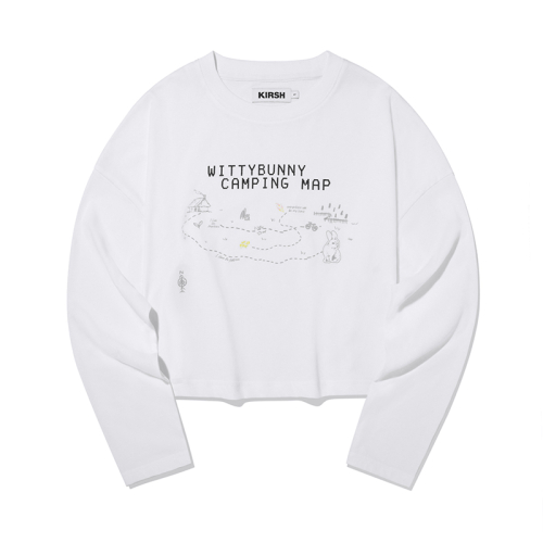 Укороченная футболка Witty Bunny с кемпинг-принтом [White]
