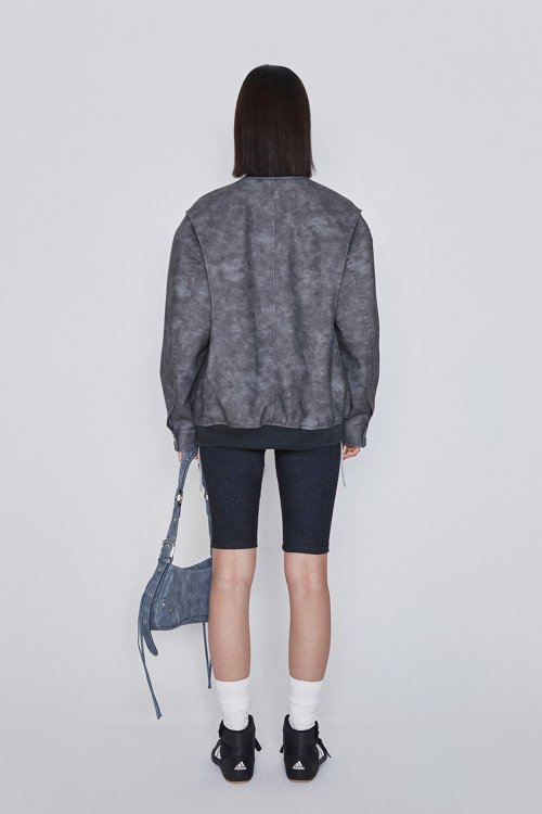 LEATHER OVERSIZED BOMBER JACKET (CHARCOAL)