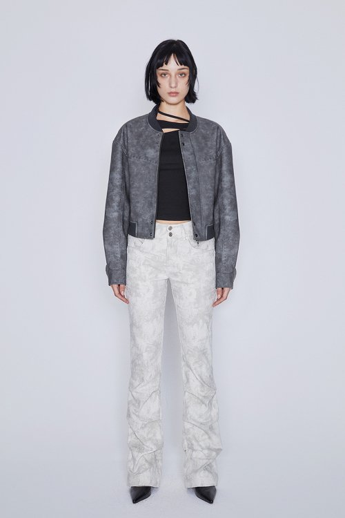 LEATHER BOMBER JACKET (CHARCOAL)