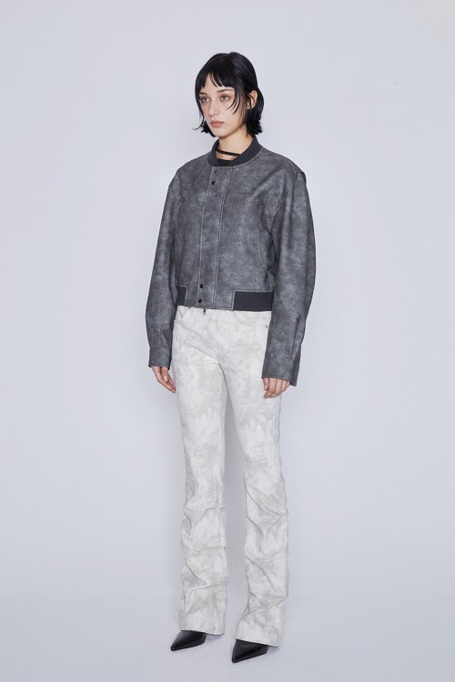LEATHER BOMBER JACKET (CHARCOAL)