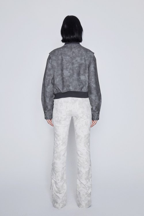 LEATHER BOMBER JACKET (CHARCOAL)