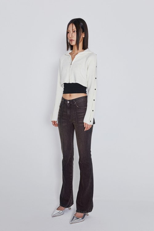 DENIM PINTUCK BOOTSCUT PANTS (BROWN)