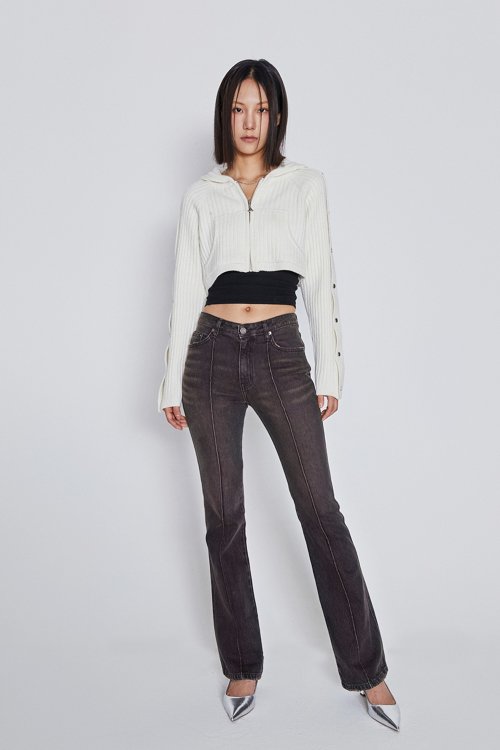 DENIM PINTUCK BOOTSCUT PANTS (BROWN)