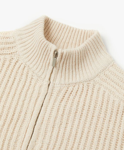 Вязаный зип-ап с высоким горлом - Light Beige