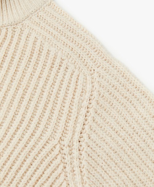 Вязаный зип-ап с высоким горлом - Light Beige